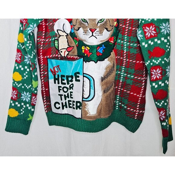 Blizzard Bay Grumpy Cat Ugly Christmas Sweater Not Here For the Cheer Medium - Picture 4 of 7